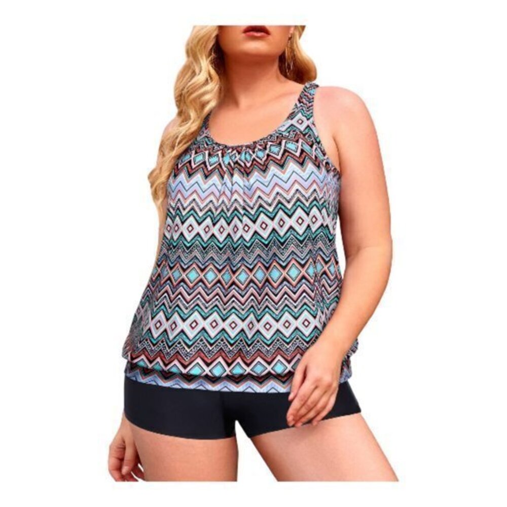 Tankini Set Geometric Print Black Chevron Print Tank Top NWOT Size 22W #6918